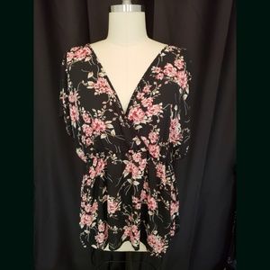 Floral Black Kimono Style Top